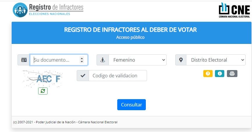 Web del registro de infractores.