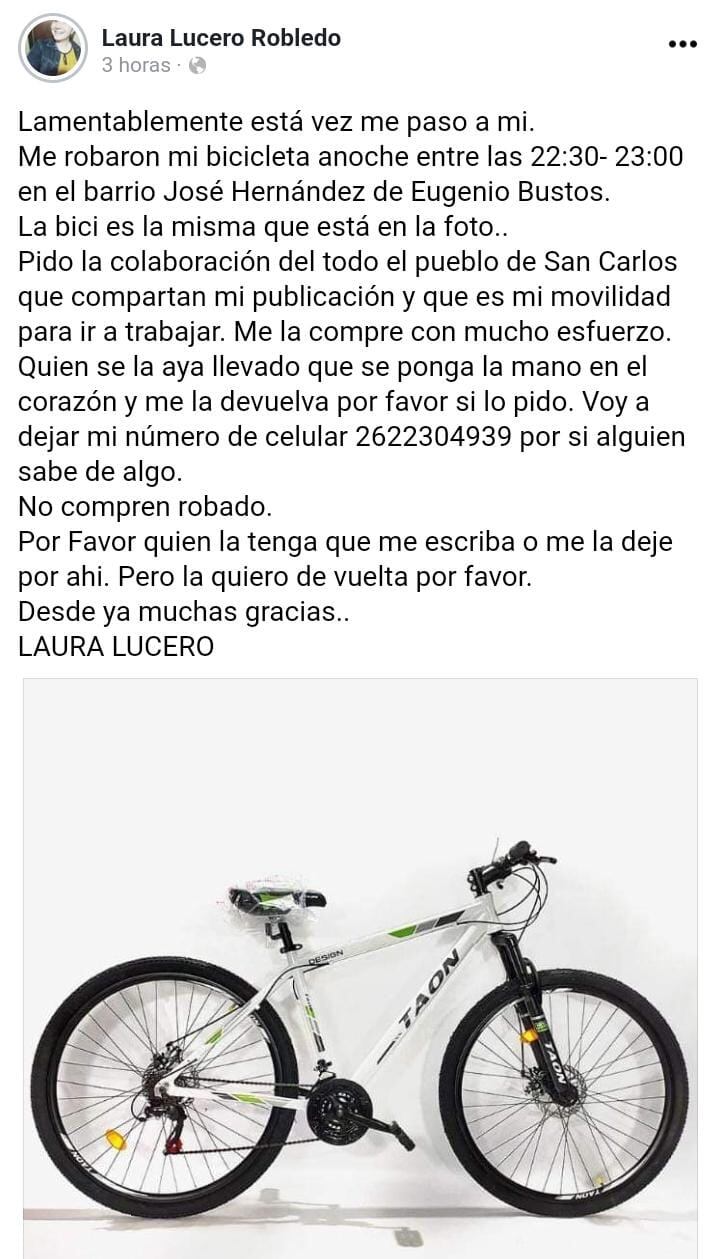 Pedido a la solidaridad de Laura Robledo.