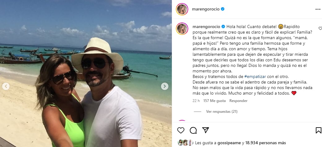 El mensaje de Rocío Marengo para los haters por criticar su relación con Eduardo Fort