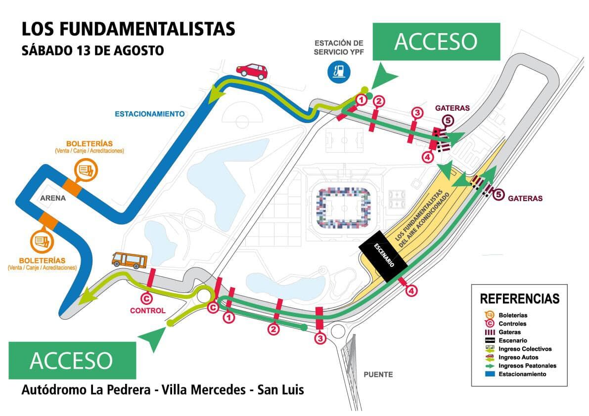 Accesos e información útil para Los Fundamentalistas del Aire Acondicionado en Villa Mercedes.