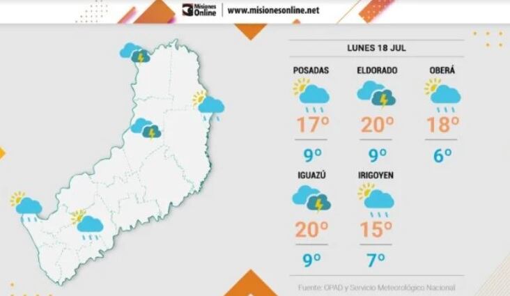 Inicio de semana con inestabilidad y frío en Misiones.