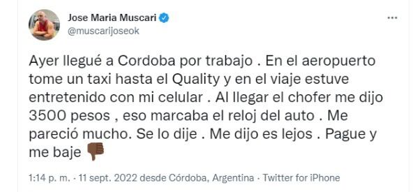 El productor denunció una experiencia que le tocó vivir con un taxista de Córdoba.