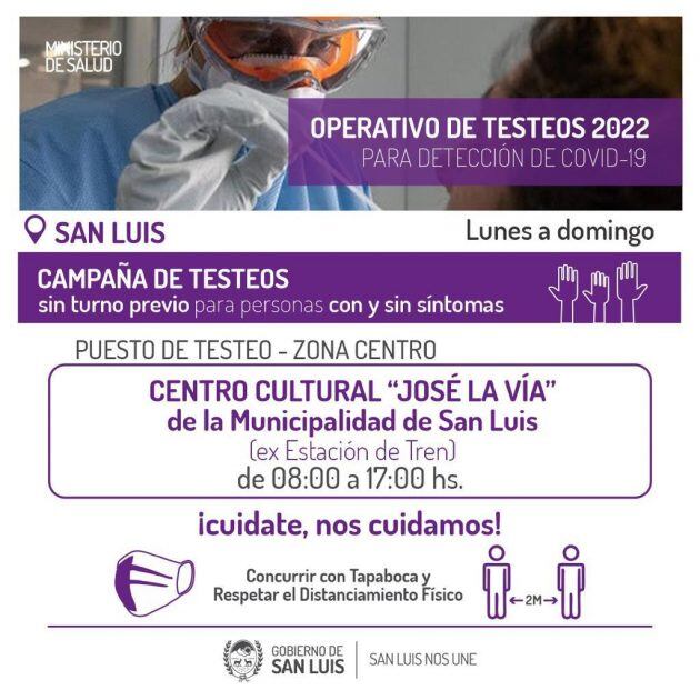 Centros de hisopado en la Provincia de San Luis