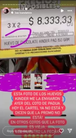 La recomendada oferta de huevos de Pascuas que publicó un usuario de Instagram.