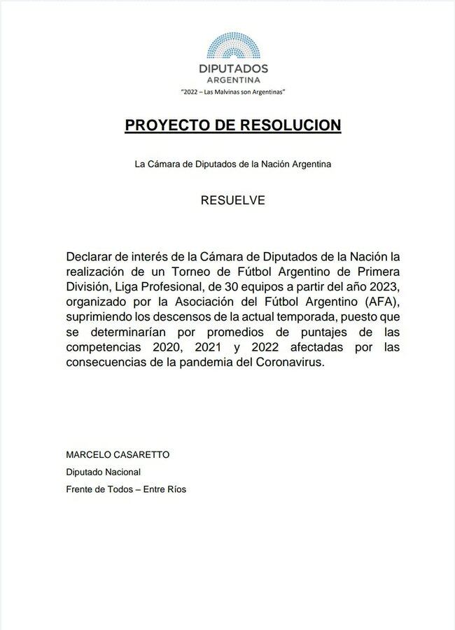 El mencionado proyecto presentado por Marcelo Casaretto.