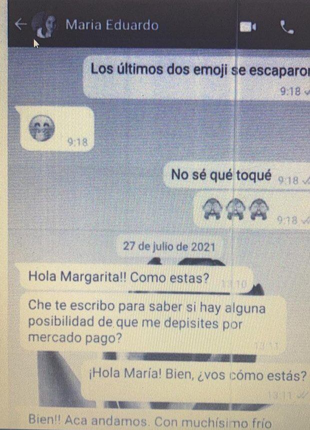 Chat de prueba de Ruiz, haciendo depósito a María, hija de Eduardo