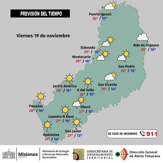 Viernes con buen tiempo y ascenso de temperaturas en Misiones.