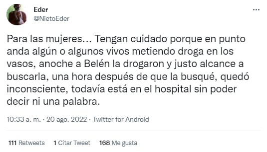 El joven contó la situación que atravesó su novia a través de su cuenta de Twitter.