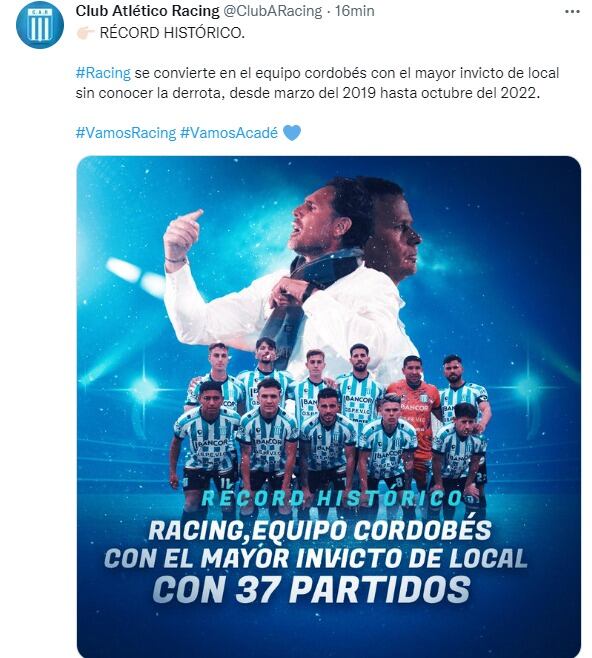 Nueva Italia, imbatible. La última vez que Racing perdió como local fue en 2019.