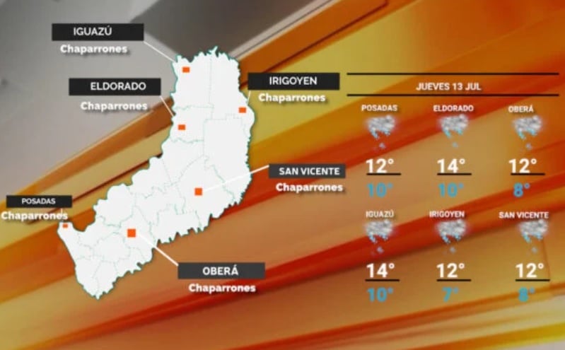 Jueves con cielo cubierto en Misiones: se mantienen las precipitaciones y el mal tiempo en la provincia.