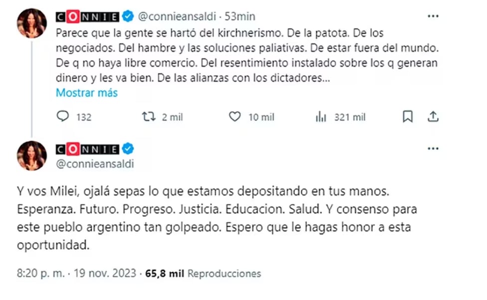 Cómo reaccionaron los famosos tras conocerse los resultados del balotaje 2023