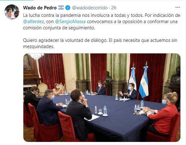 El Gobierno convocó a la oposición para una comisión de seguimiento de la pandemia de coronavirus. (@wadodecorrido)