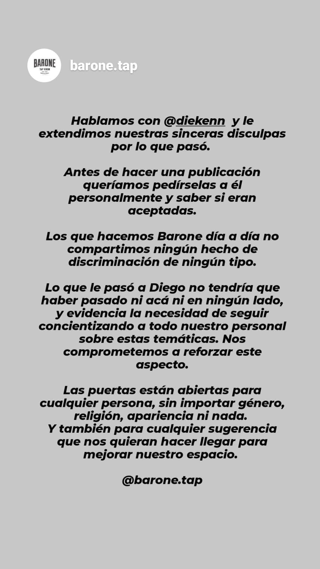 La respuesta del bar de Bahía Blanca sobre el episodio de discriminación.