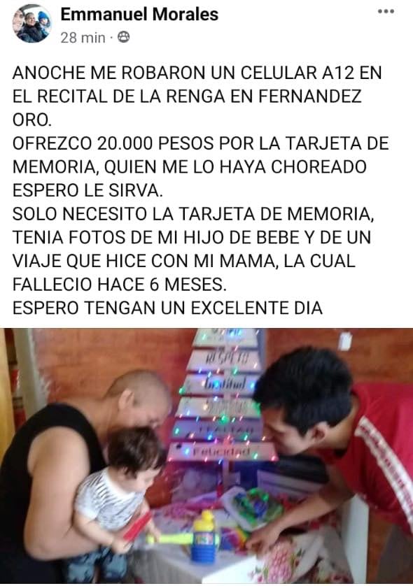 El pedido de Emmanuel Morales tras robarle el celular con las fotos de su madre fallecida.