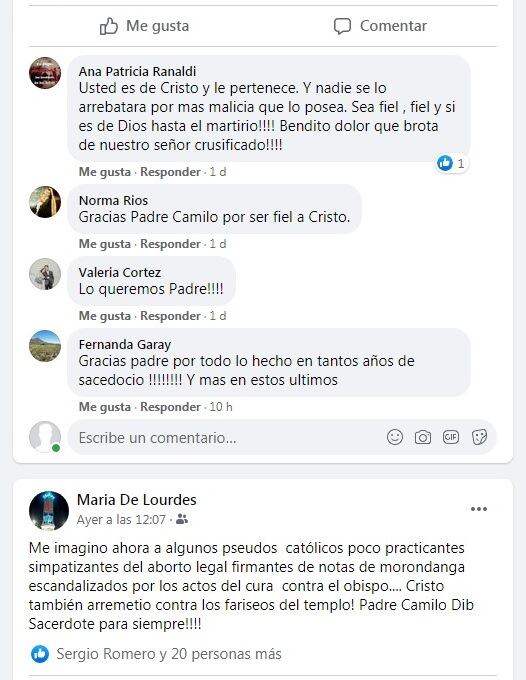 En las redes sociales hay frases de apoyo al padre Camilo Dib.