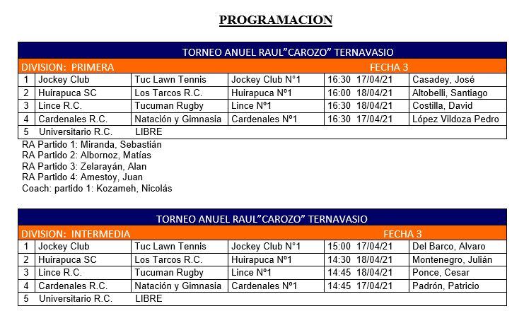 Programación tercera fecha: Primera e Intermedia. Prensa URT.