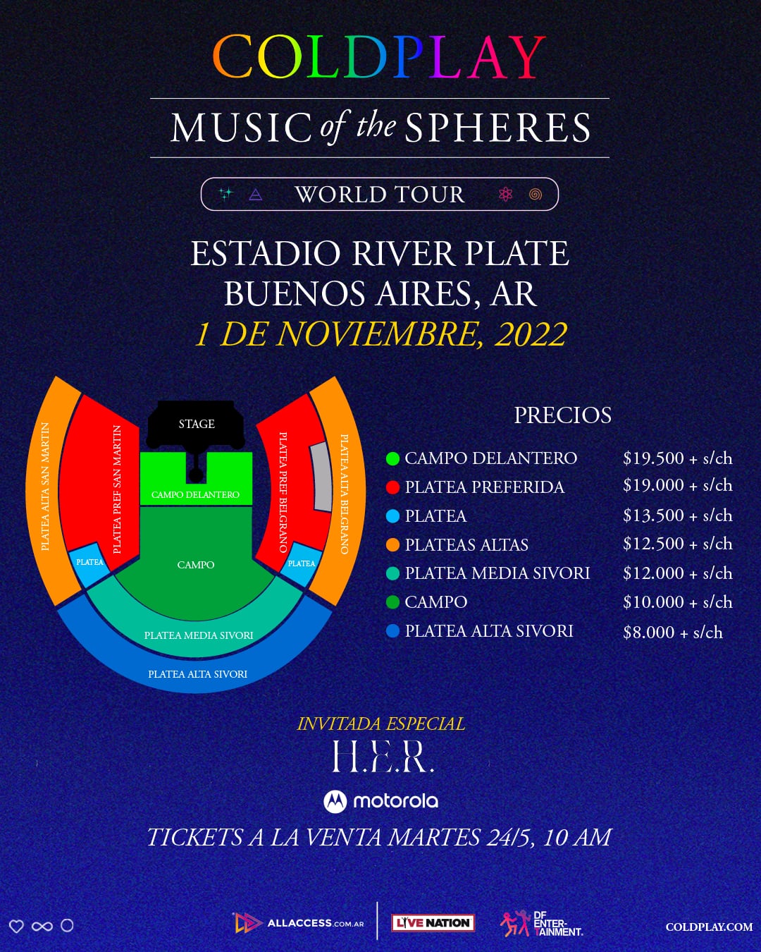 Precios para el noveno River de Coldplay. (DF Entertainment)