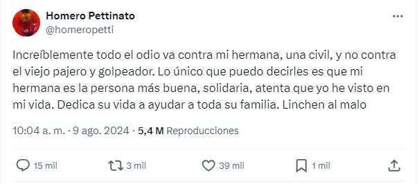 Qué dijo Homero, el hermano de Tamara Pettinato, tras el video filtrado con Alberto Fernández