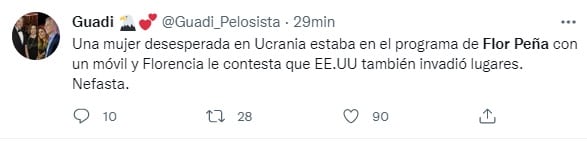 Polémica en redes sociales por las declaraciones de Flor Peña sobre el conflicto Rusia-Ucrania. / Twitter