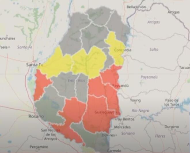 Departamentos con riesgo epidemiológico en Entre Ríos