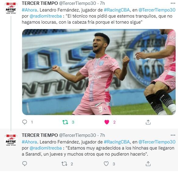 Leandro Fernández, el de la jugada polémica por el reclamo de penal, apunta a la otra chance de Racing para ascender.