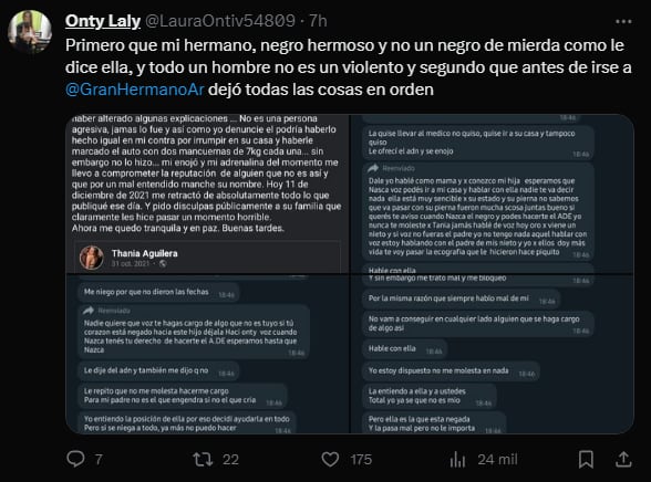 La publicación que hizo Laura Ontivero, hermana de el "negro Onty"