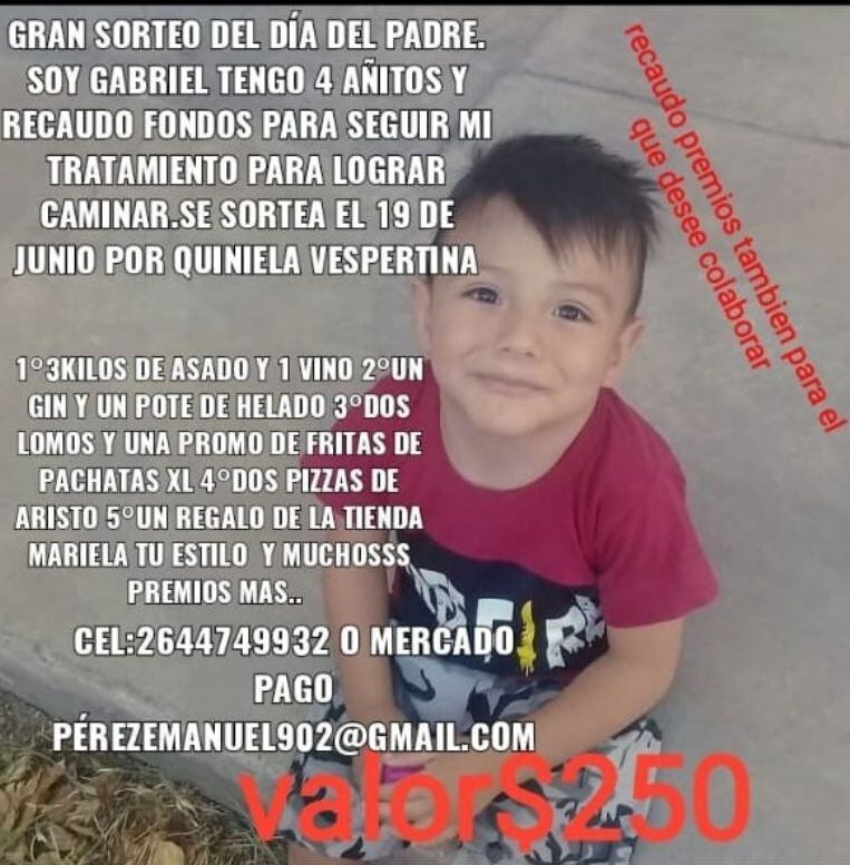 A través de esta imagen buscan difundir el sorteo para ayudar a Gabriel.