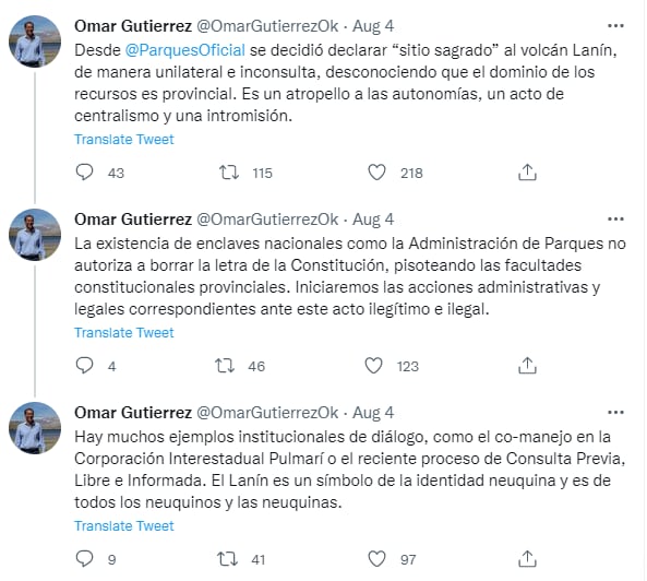 La queja del gobernador de Neuquén tras declarar sitio sagrado mapuche al volcán Lanín.