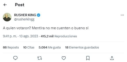 Rusherking le preguntó a sus fans a quién votaron en las elecciones PASO 2023 y recibió insólitas respuestas