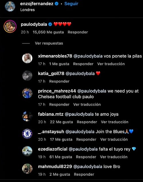 Dybala comentó la imagen de Enzo.