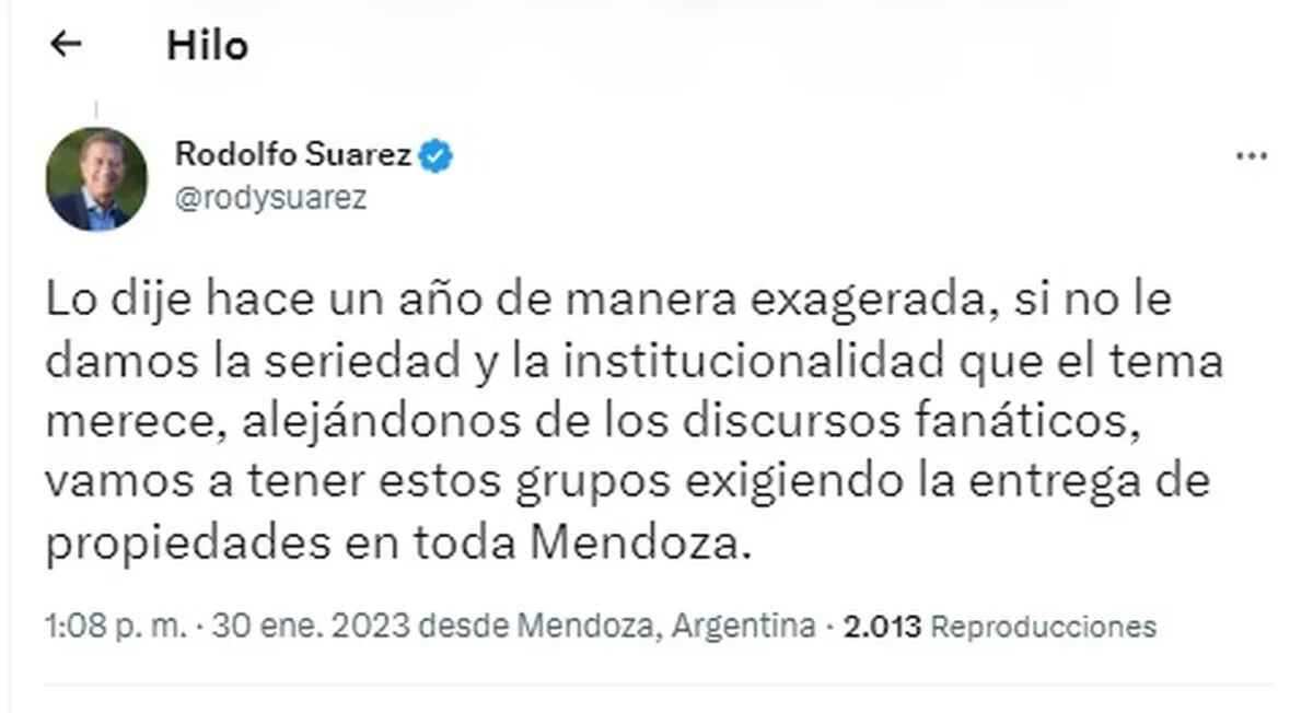 Rodolfo Suarez a través de Twitter