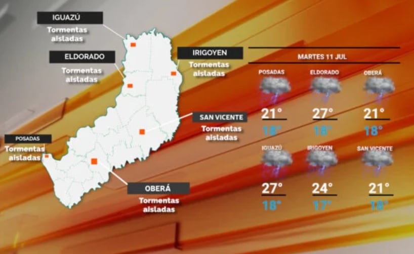 Continúan las lluvias en Misiones durante este martes.