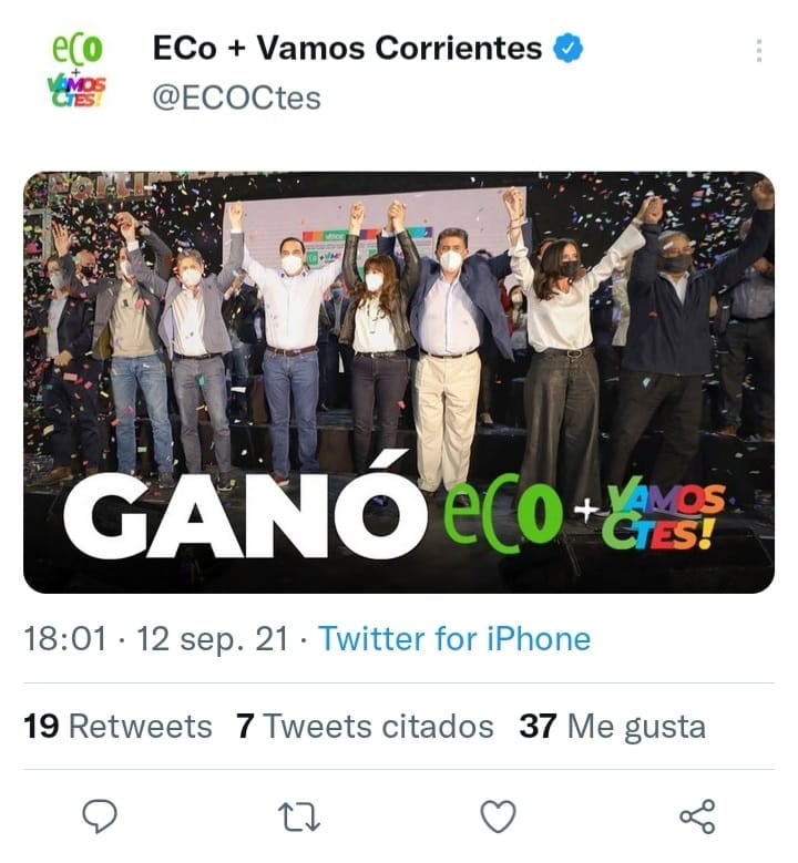 A las 18 el oficialismo provincia anunció su victoria ante el peronismo del Frente de Todos en las Primarias de este domingo.