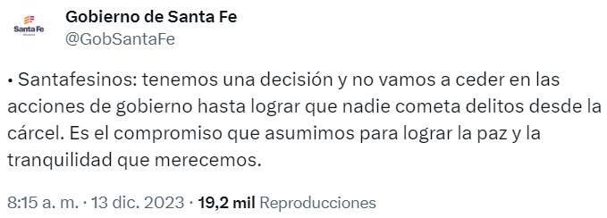 Pullaro contestó a través de los canales institucionales de la Casa Gris.