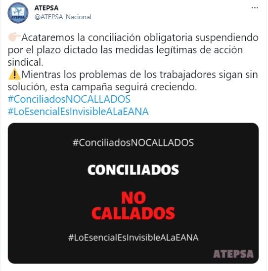 Comunicado de ATEPSA sobre la conciliación obligatoria del Ministerio de Trabajo.