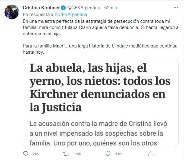 (Twitter: @CFKArgentina)