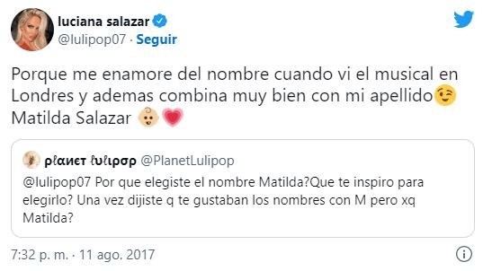 El motivo por el que Luciana Salazar le puso Matilda a su hija.