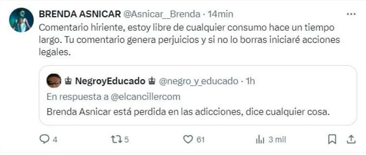 Brenda Asnicar respondió al hate.