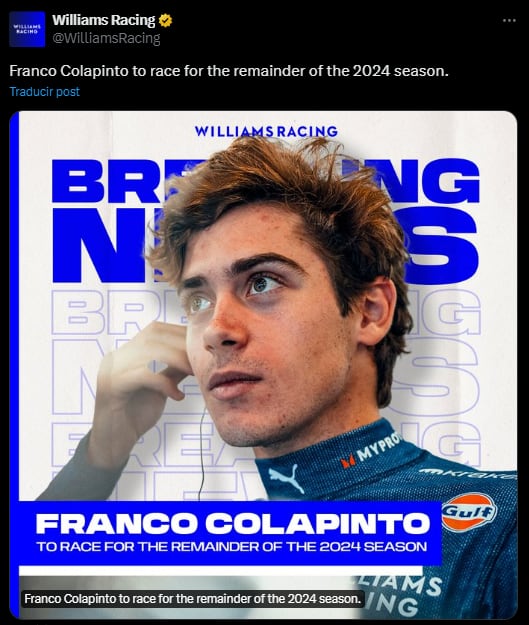 Franco Colapinto correrá en la F1