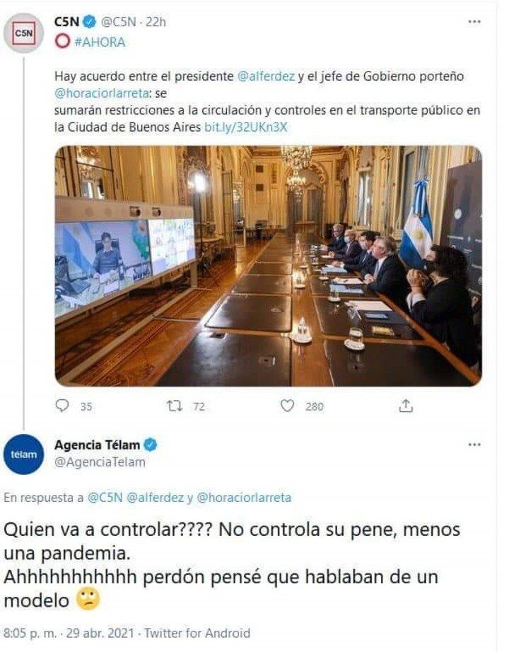 El tuit de la agencia Télam