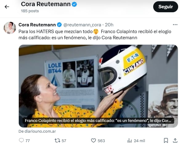 El polémico comentario de Cora Reutemann tras el choque de Franco Colapinto en la lluvia durante el GP de Brasil