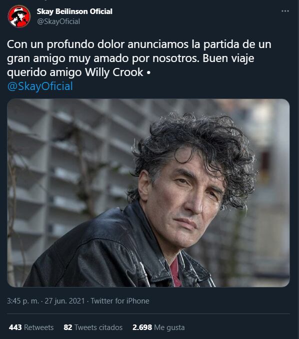 Murió Willy Crook: las emotivas dedicatorias del Indio y Skay