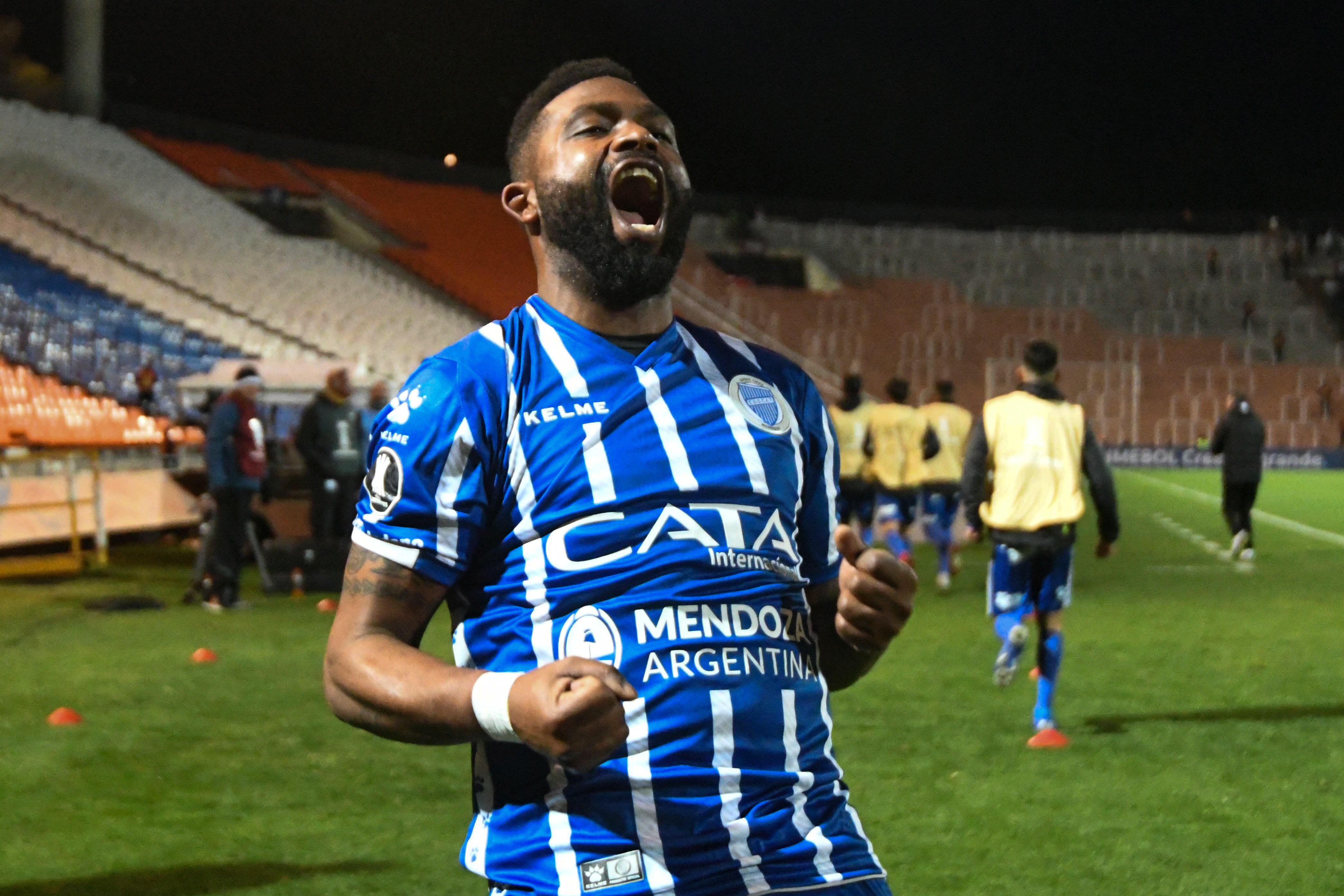 23 de julio de 2019, Copa Libertadores .Godoy Cruz Antonio Tomba vs. Palmeiras (Brasil) en el estadio Malvinas Argentinas. El Morro García festeja su segundo gol.