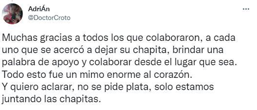 Adrián publicó un posteo donde agradeció  a los colaboradores.