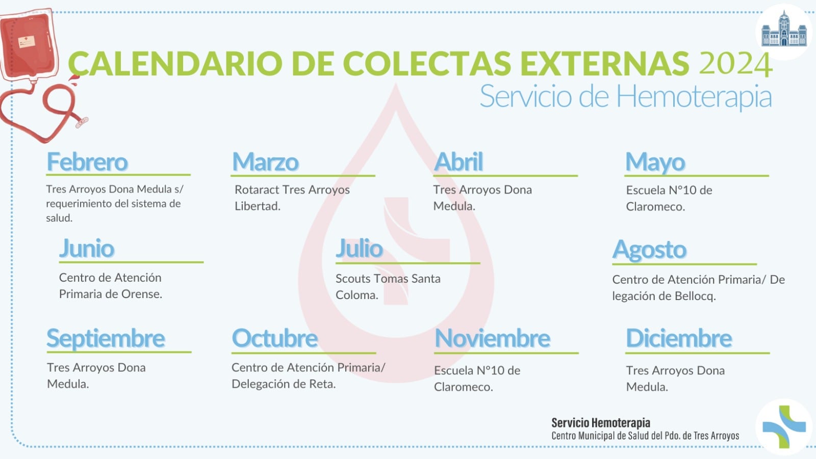 Calendario anual de colectas de sangre para 2024