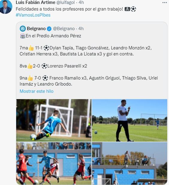 Gran producción de los juveniles de Belgrano, con felicitación del Luifa Artime.