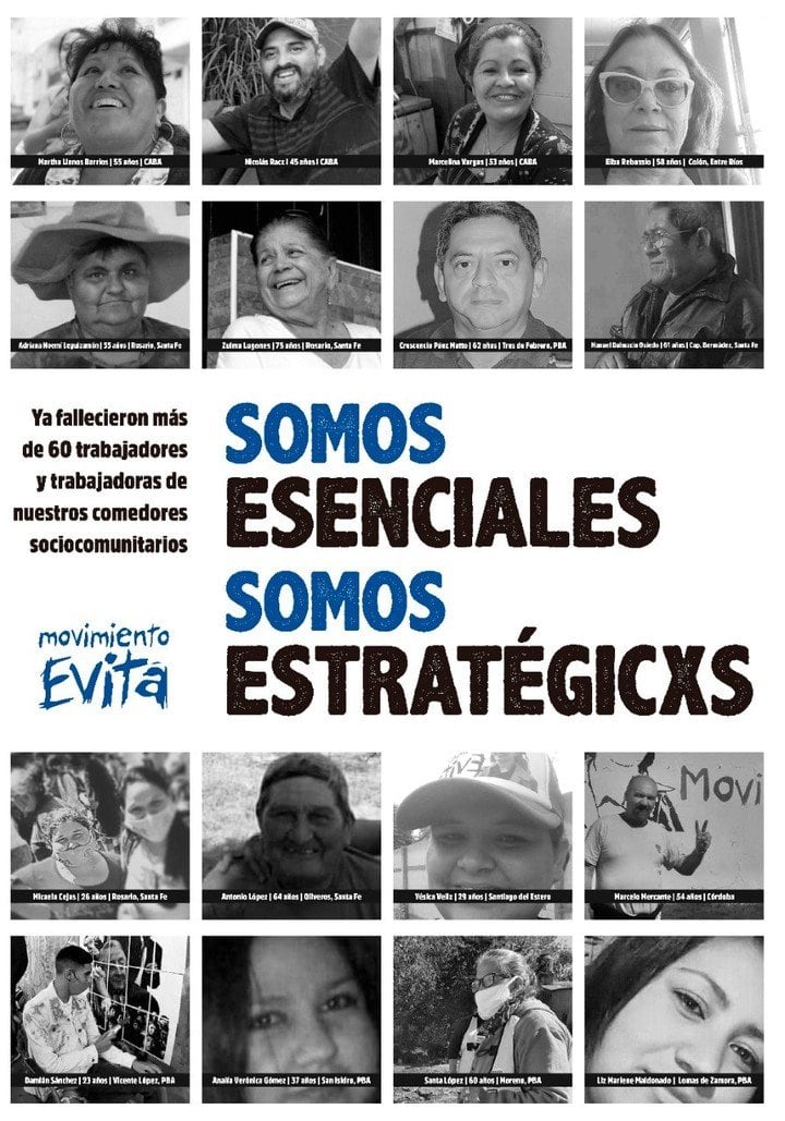 El afiche del Movimiento Evita con los trabajadores de comedores fallecidos