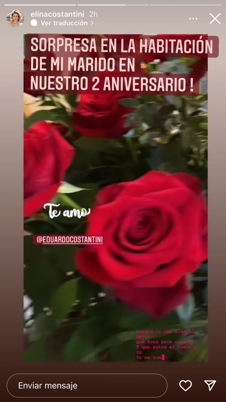 Elina Fernández y Eduardo Costantini celebran dos años de casados.