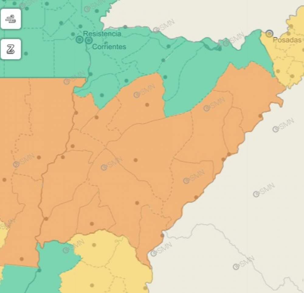 El Servicio Meteorológico Nacional emitió una alerta naranja a ciertas localidades de la provincia de Corrientes.