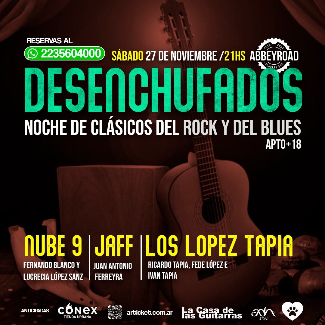 Nube 9, JAFF y Los López Tapia brindarán un show en el escenario de Abbey Road el sábado 27 de noviembre.